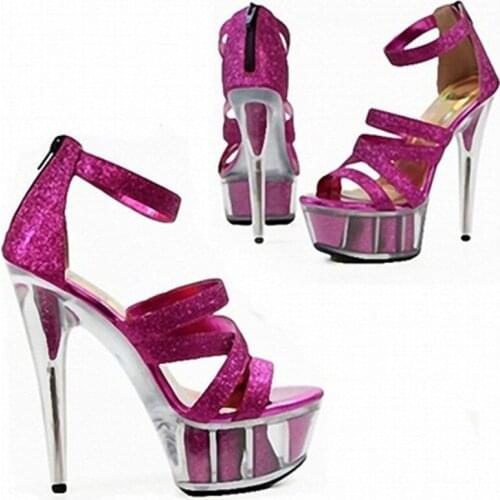 Club fun dress shoes sequined 15CM high heels crystal color heart-shaped sandals for wedding dress dinner Sandals