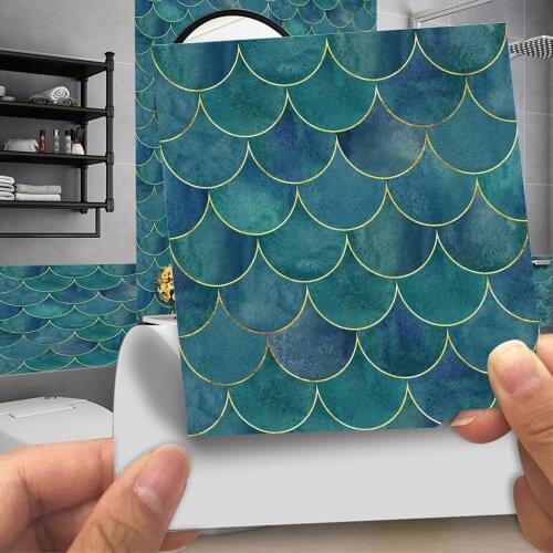 Creative fish scale pattern waterproof bathroom Tile stickers oilproof kitchen wall sticker PVC self-adhesive DIY wallpaper