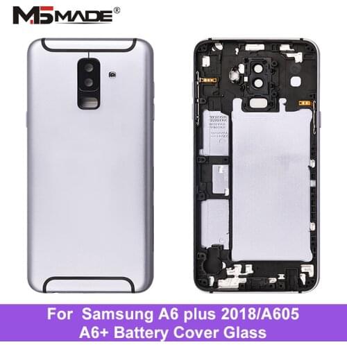 For Samsung A6 Plus A605 Battery Cover + Camera Glass Lens For Samsung A6+ Back Door Replacement Parts With Frame