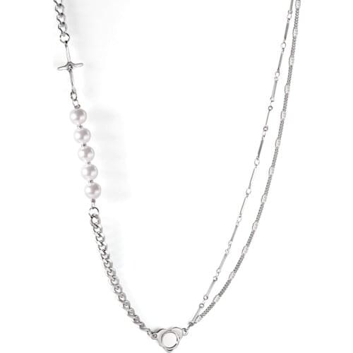 LUXUSTEEL Female 2021 Imitation Pearl Heart Shape Pendant Necklaces Women/Girls Stainless Steel Cross Chain Exquisite Necklace