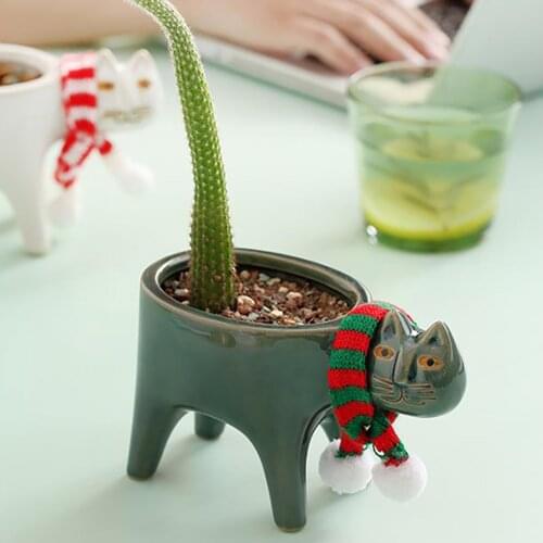 Cute cat tail flowerpot ceramic personality creative cactus multi-meat simple decoration desktop cartoon animals