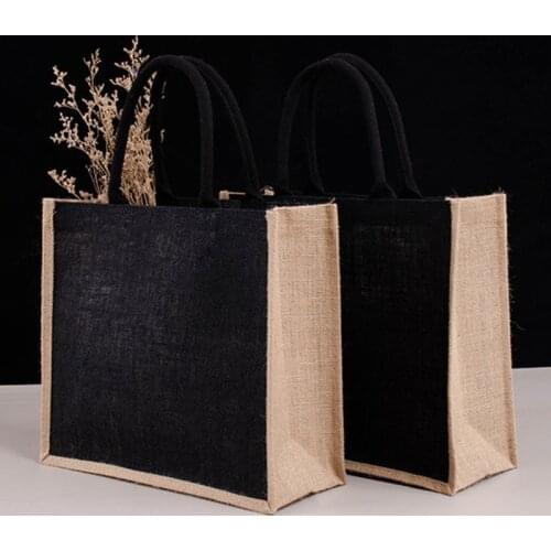 Reusable Jute Tote Bag Eco Friendly Burlap Grocery Bags for Shopping Beach LX9F