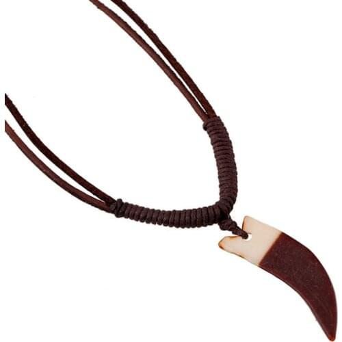 Fashion Punk Rock Men Necklace Chain Retro Horn Brown Charm Women Handmade Rope Leather Pendant Statement Vintage Gothic Jewelry