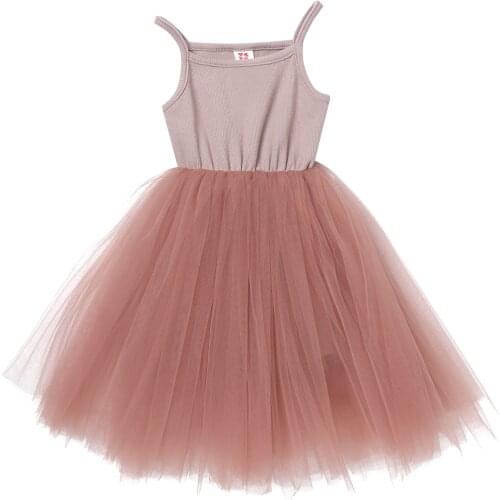 Fashion Cotton Infant Baby Girls Clothes A Word Shoulde Straps Sleeveless Dress Splice Mesh Tutu Dress Princess Dancewear