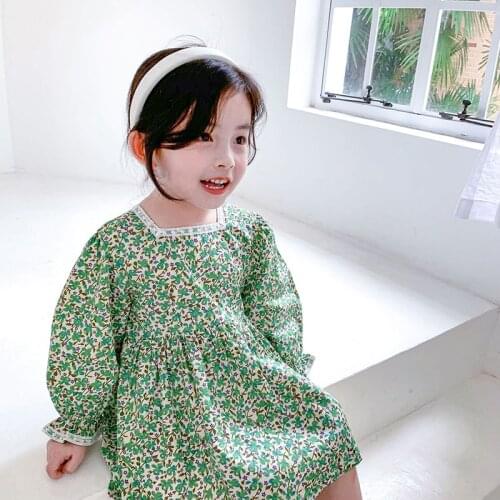 Toddler Baby Girls Korean Style Fashion Costumes 1-6 Years Floral Dresses Chidlren Full Sleeve Princess Outfits Sweet Vestidos