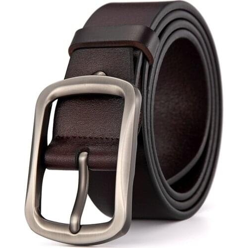 GOURS Cowskin Genuine Leather Personality Men Belts Pin Buckle High Quality Male Black Strap Vintage Jeans Waistband GPDM018