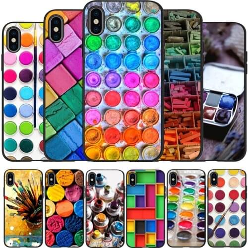 Watercolors Set Paint Palette black Silicone Phone Case For iPhone 12 XR XS Max 5 5S SE 2020 6 6S 7 8 PLUS X 11Pro Max 11