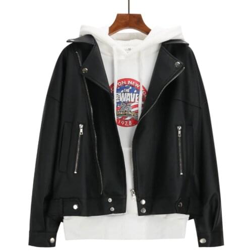 2020 New Arrival Women Autumn Winter PU Leather Jacket Oversized Female Faux Leather Jacket Coat Outwear Black