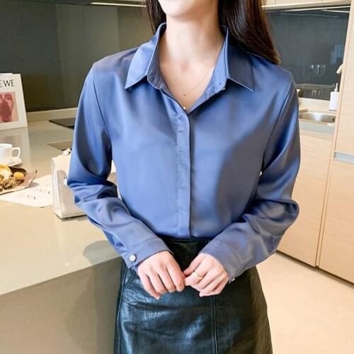 2021 spring and autumn new satin long-sleeved shirt women anti-wrinkle textured fashion all-match shirt