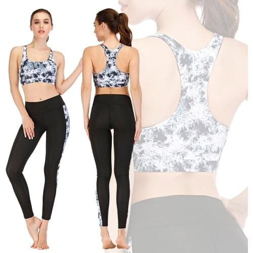 New Women 2 Piece Sport Gym Clothes Marbling Fitness Set Leggings Yoga Suit Bra Running Sportwear Crop Top Active Workout Suit