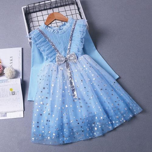 Autumn Kids Clothes Frozen Elsa Princess Dress Bow Tie Pretty Teen Birthday Costume Spring Little Girls Outfits Party Vestidos