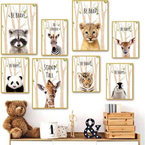 Animals Lion Tiger Deer Panda Penguin Fox Nordic Posters And Prints Wall Art Canvas Painting Wall Pictures For Living Room Decor