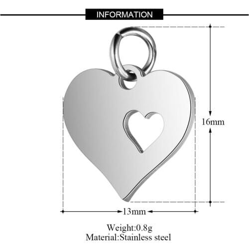 5pcs/Lot 316L Stainless Steel Charms Steel Color Cut Out Heart Love letters Charms Pendants for Jewelry Making DIY Handmade