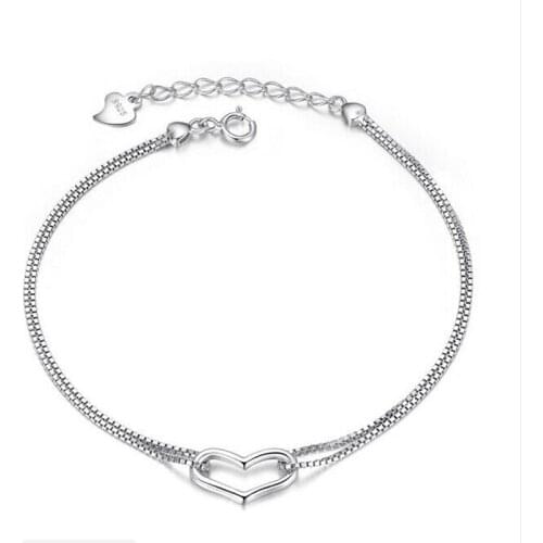 Lovely And Simple 925 Sterling Silver Jewelry Heart-shaped Temperament Female Anti-allergic Female Bracelet SB26
