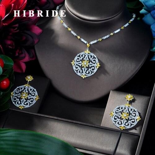 HIBRIDE Luxury Women Jewels Elegant Shape Bridal CZ necklace earrings Big Wedding Jewelry Sets For Bride N-157