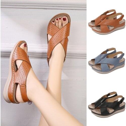 Wedge Heel Roman Fish Mouth Women Sandals Bohemia Crossed Thick Bottom Sandalias Casual Slippers Travel Vacation Beach Shoes