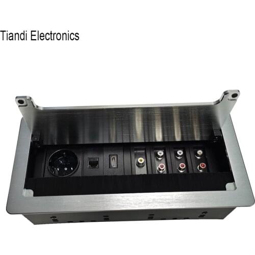 Brush clamshell multimedia tabletop socket EU power plug home office outlet box+3.5 audio+HDMI+3 video and audio+RJ45 interface