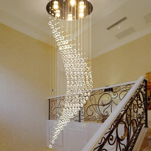 Modern Custom Large Long Staircase Lighting Led Ball Pendant Lamp Raindrop Spiral Crystal Chain Chandelier For Hotel And Home