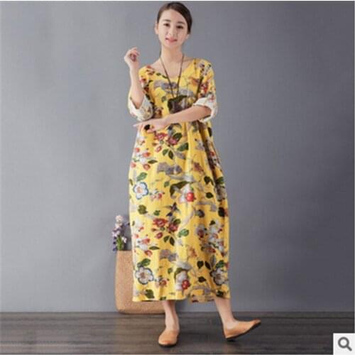 Blooming Branches Print Art Loose Dress 01620