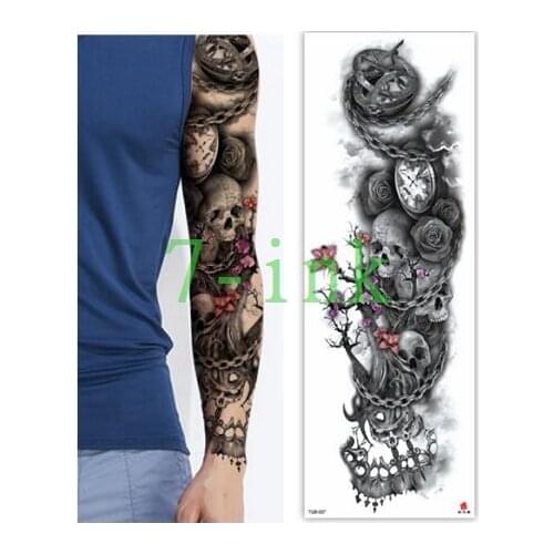 Waterproof Tattoos Sticker Full Arm skull Chain flower clock tattoo Water Transfer flash tatoo fake tattoo for men women