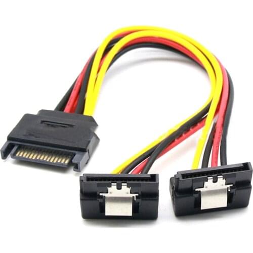 XT-XINTE 2pcs 20cm SATA 15Pin Male to Dual 15P Female Cable 90 Degree/180 Degree Y Splitter Power Adapter Cable Cord Wire
