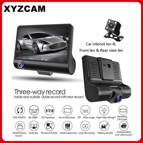 XYZCAM Car DVR 3 Cameras Lens 4.0 Inch Dash Camera Dual Lens Suppor Rearview Camera Video Recorder Auto Registrator Dvrs