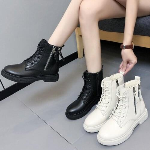Womens boots fashion low heel zipper womens shoes thick soled casual shoes round head short boots