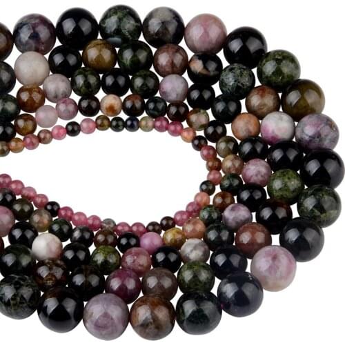 Chanfar High Quality Natural Tourmaline Stone Round Beads For Jewelry Making DIY Bracelet Necklace 4/6/8/12mm Strand
