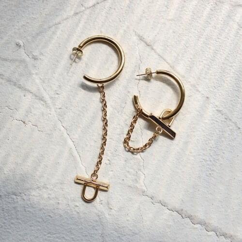 2021 New Korean Japanese Kpop Stainles Steel Gold Plated Chain Hoop Eaarings Minimalist Ladies Vintage Gold Earring