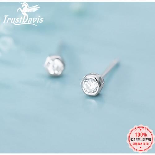 Trustdavis Real 925 Sterling Silver Simple Geometric Hexagon CZ Charm Stud Earrings For Women Wedding Party Fine Jewelry DA1503