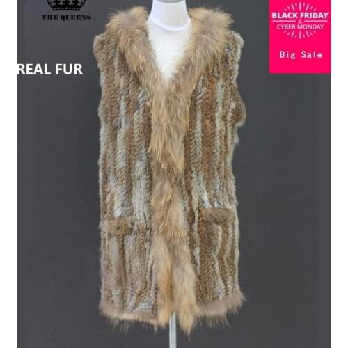 High quality Female new fashion brand winter real fur coat Rabbit fur hooded vest coat sleeveless S M L XL XXL plus size J22