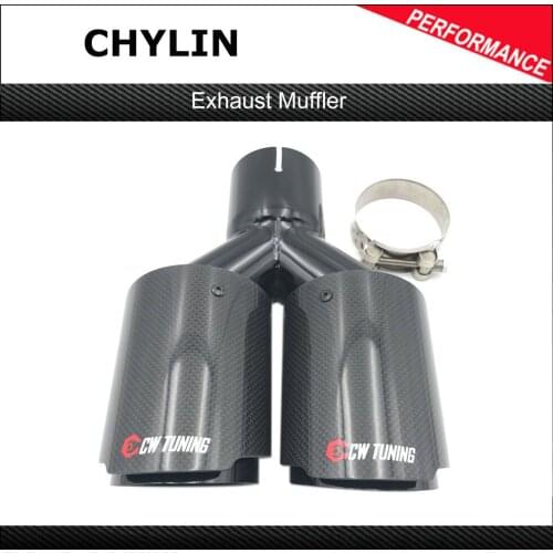 1 Piece Dual Rear Exhaust Pipe Glossy 3k Carbon Stainless Steel Car Styling Tail Muffler End Tips For Any Car For Ak