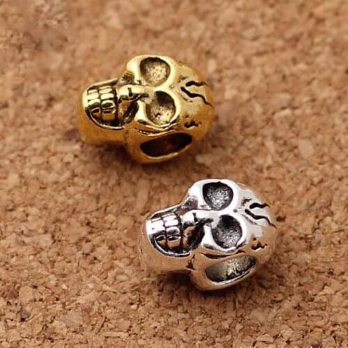 10pcs/lot Fashion Zinc Alloy Craft Skull Charm Beads Big Hole Decoration Spacer Skeleton Beads DIY Jewelry Making Bracelets Gift
