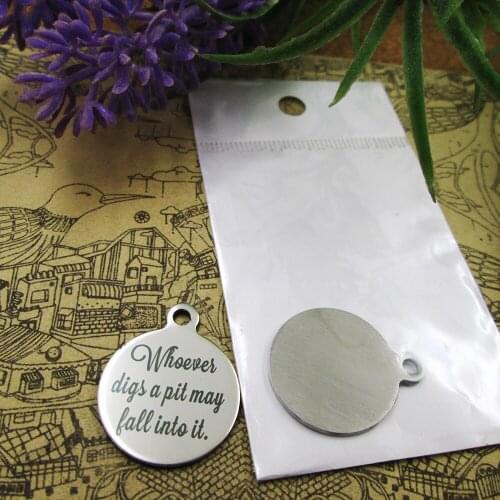 20pcs--"Whoever digs a pit may fall into it."stainless steel charm more styles for choosing DIY Charms Bible gold sentence