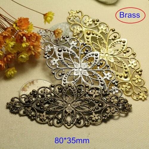 12 Pcs Large Size Hollow Out Brass Connectors,80*35mm Big Oval Filigree Flowers,Good Quality Jewelry & Crafts Accessories