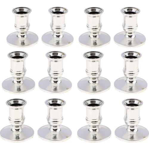 12pcs Plastic Electronic Candle Base Holder Pillar Candle Stick Stand Silver