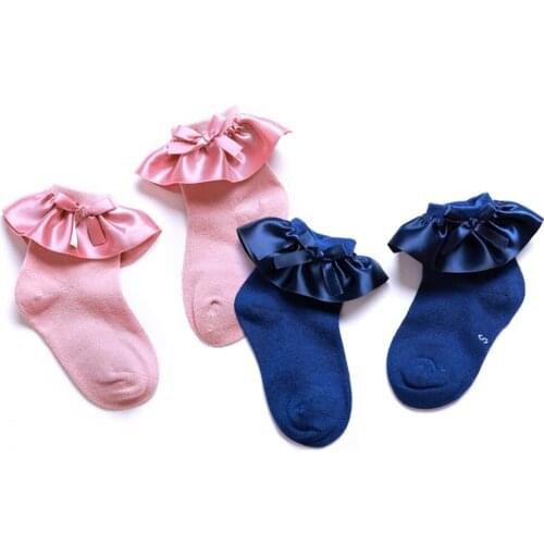 2 Pairs/lot 2017 Summer Kid Baby Cotton Socks For Girls Cute Lace Bow Solid Color Frilly Ankle Short Socks sk139