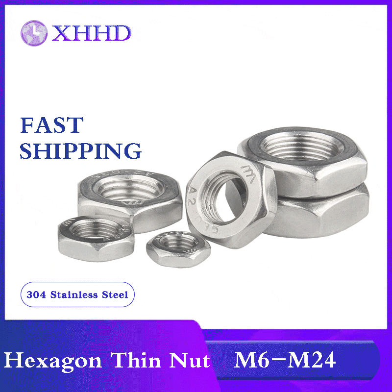 304 Stainless Steel Hexagon Thin Nut M6 M8 M10 M12 M14 M16 M18 M20 M22 M24