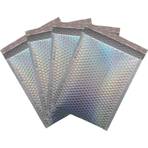 50Pcs Aluminum Foil Bubble Envelope Silver Laser Bubble Mailers Self Sealing Adhesive Bubble Bags Padded Shipping Packaging Bag