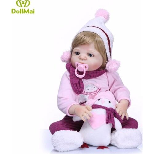 55cm Full Body Silicone Reborn Toys 22inch Newborn blonde hair Babies Dolls Bathe Toy Play House fashion bedtime girl Toy Doll