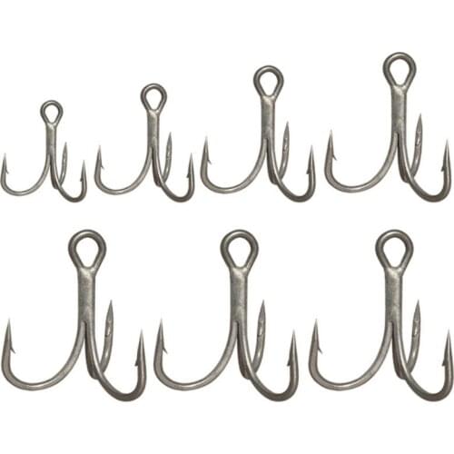 60pcs/lot 4# 6# 8# 10# Fishing Hook High Carbon Steel Treble Overturned Hooks Fishing Tackle Round Bend Treble For Bass