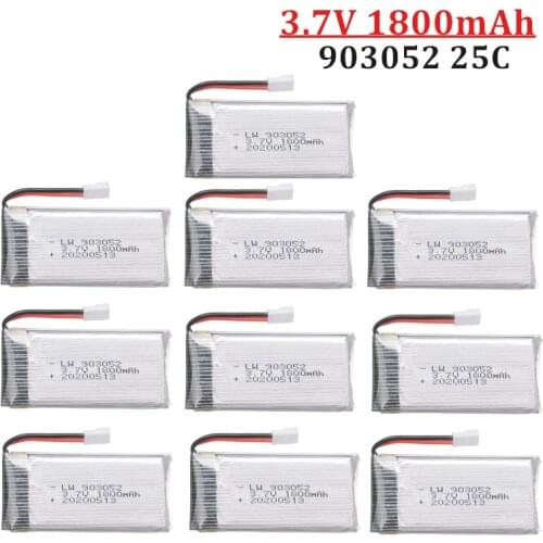 1/2/5/10PCS 3.7v 1800mAh Rechargeable Battery for SYMA X5SW X5 X5S X5C M18 H5P KY601S 903052 3.7v Lipo battery with XH2.54 Plug