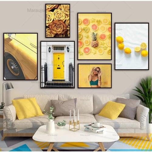 Car Girl Lemon Pineapple Carambola Rose Wall Art Canvas Painting Nordic Posters And Prints Wall Pictures For Living Room Decor