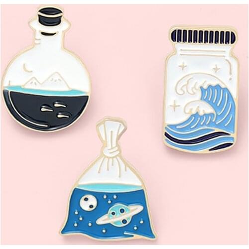 Blue Nature Enamel Pin Custom Ocean Mountain Universe Brooches Bag Lapel Pin Cute Cartoon Badge Jewelry Gift For Kid Friends