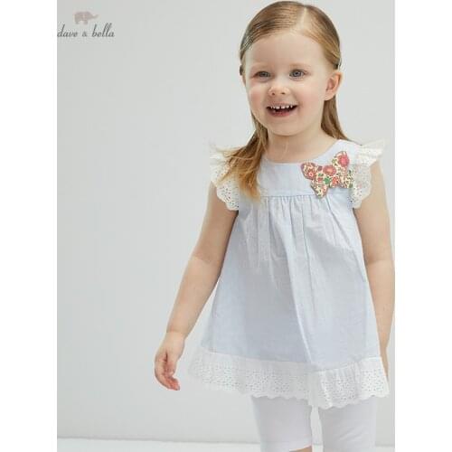 DB16612 dave bella summer baby girls cute cartoon striped clothing sets kids fashion short sleeve sets children 2 pcs suit