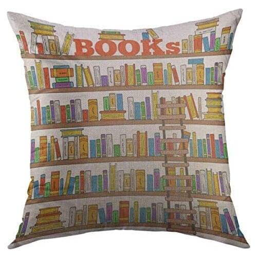 Pooizsdzzz Decorative Throw Pillow Cover for Couch Sofa,Bookore Doodle Books Shelves Collection with dder for ore Library