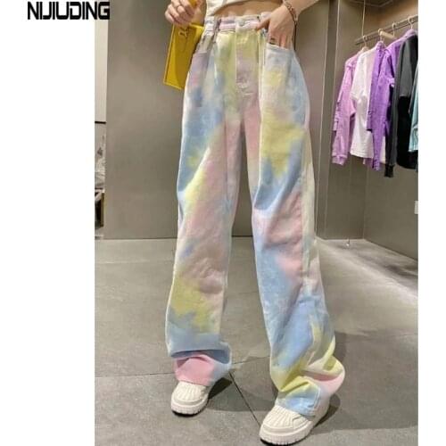Retro Jeans for Women High Waist Female Tie Dye Hip hop Wide Leg Denim Jeans 2021 Streetwear Women Loose Denim Trousers New