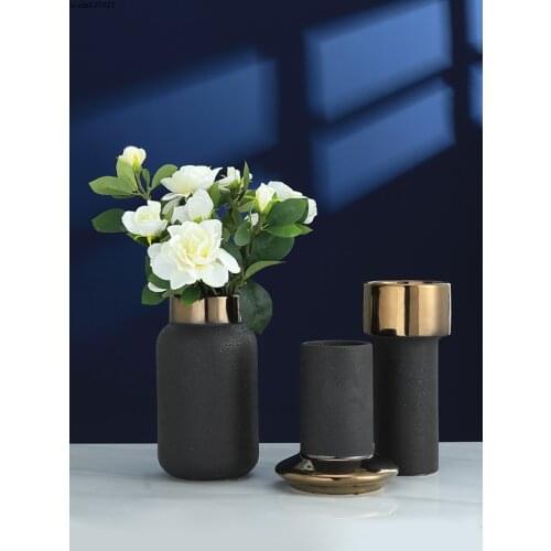 European Ceramic Golden Vase Creative Black Dried Flower Flower Arrangement Container Living Room Table Ornaments Vase Home Deco