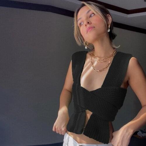 European And American New Sexy Slim Cross Coarse Woven Top Slim Sexy Temperament Bottoming Woolen I-Shaped Vest For Women