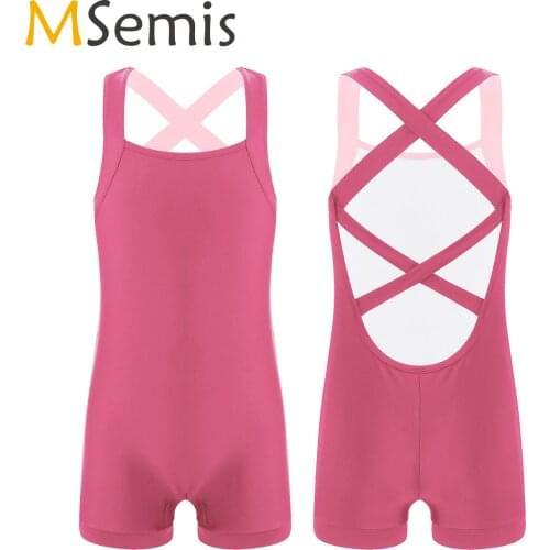 Gymnastics Leotard for Girls Biketards Solid Tank Ballet Unitard with Shorts Quick Dry Crisscross Back One-Piece Outfits 6-14 Y